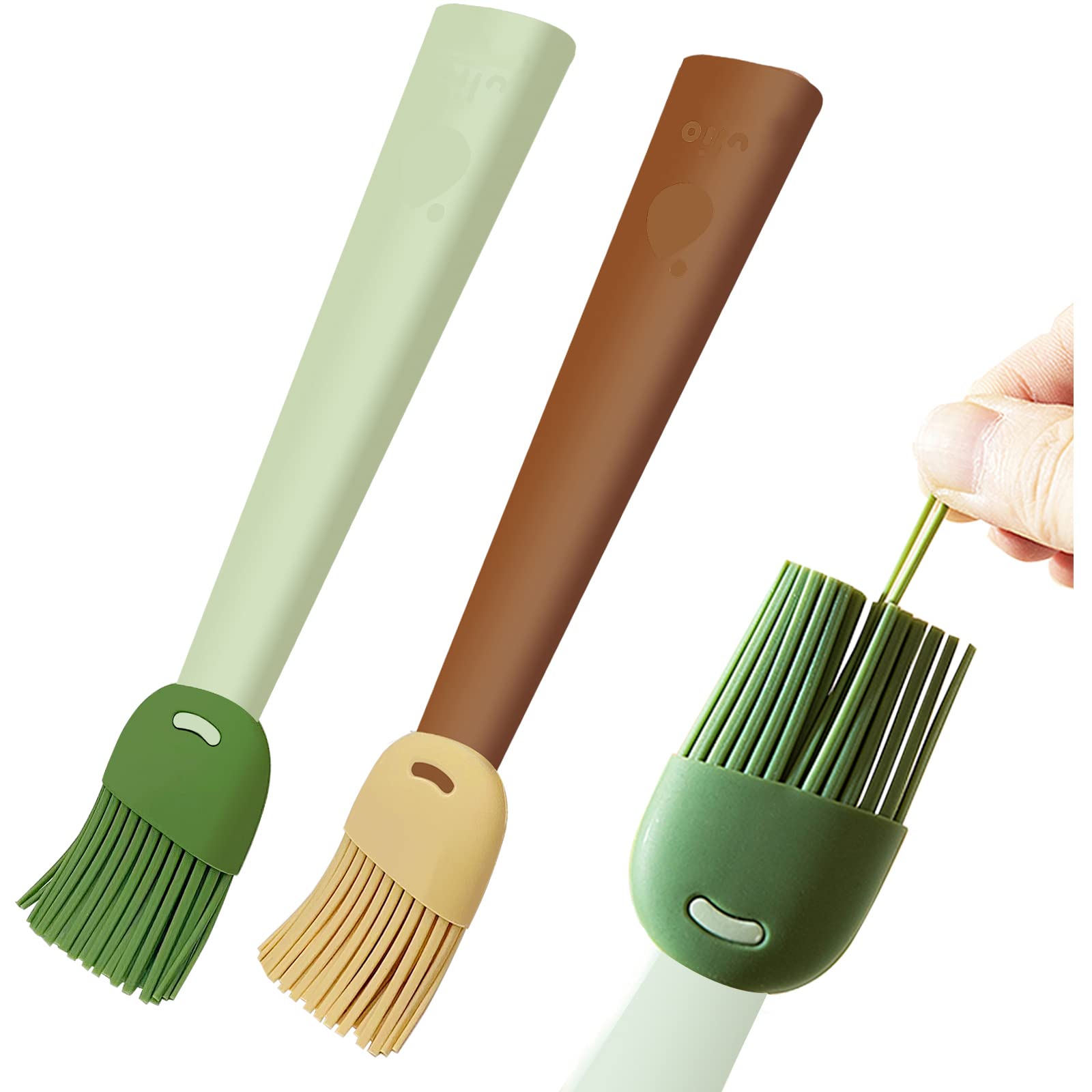Premium Silicone Basting Brush & Pastry Brush Set - Heat-Resistant Kitchen Tool for Baking, Grilling, Roasting - Perfect for Basting Turkey, Spreading Butter, Glazing Meats - Brown & Green (Ideal for Thanksgiving, BBQ, Home Cooking)