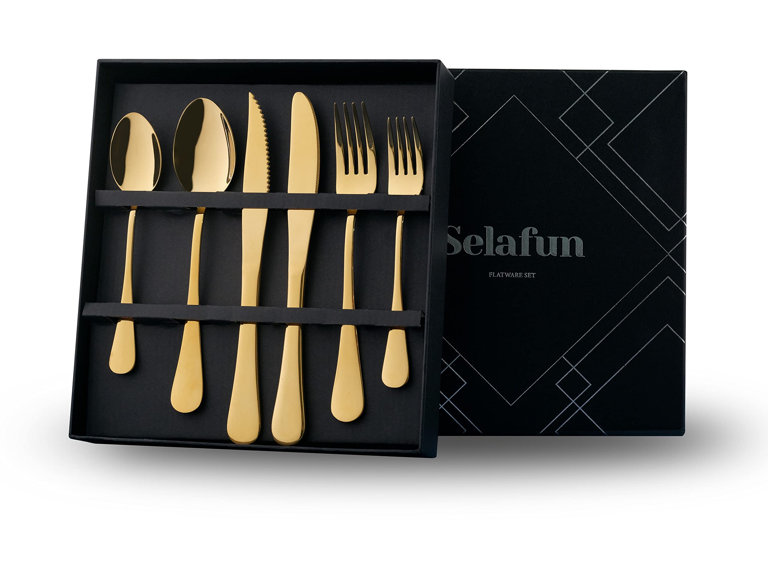 Premium 6-Piece Gold Silverware Set - Stainless Steel Flatware Cutlery for Home & Restaurant Use | Dishwasher Safe Tableware Service for 1 | Elegant Dining Utensils for Dinner Parties, Weddings & Everyday Meals