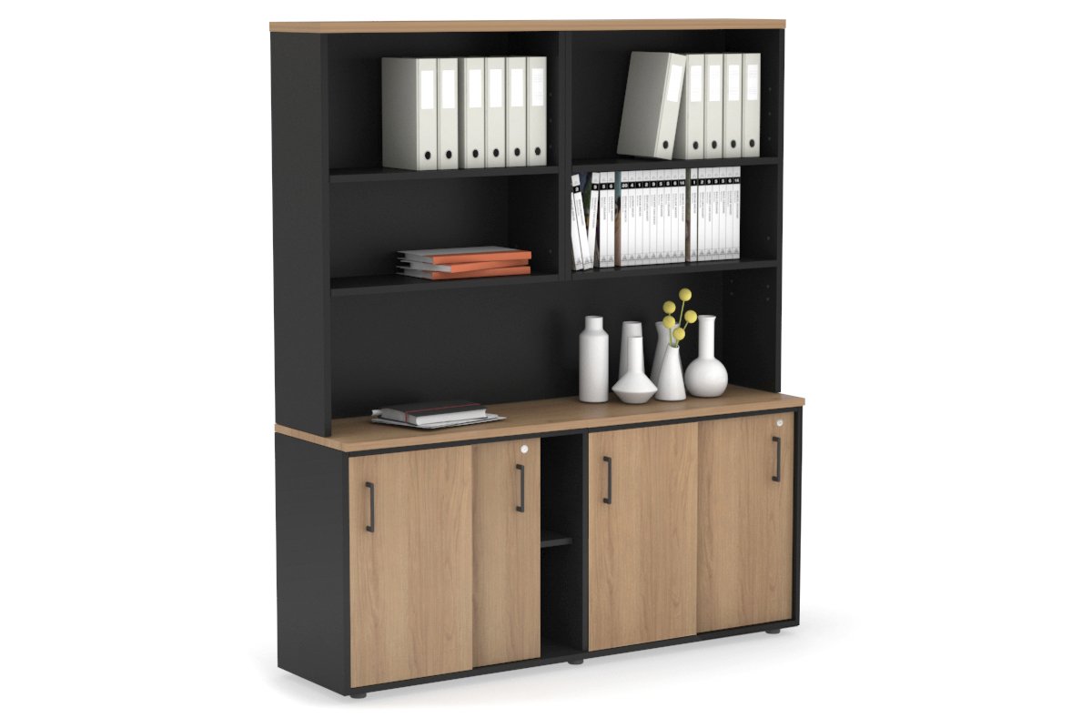 Modern White Sliding Door Credenza with Open Hutch - 1600W x 750H x 450D - Perfect for Home Office, Living Room & Bedroom Storage Organization