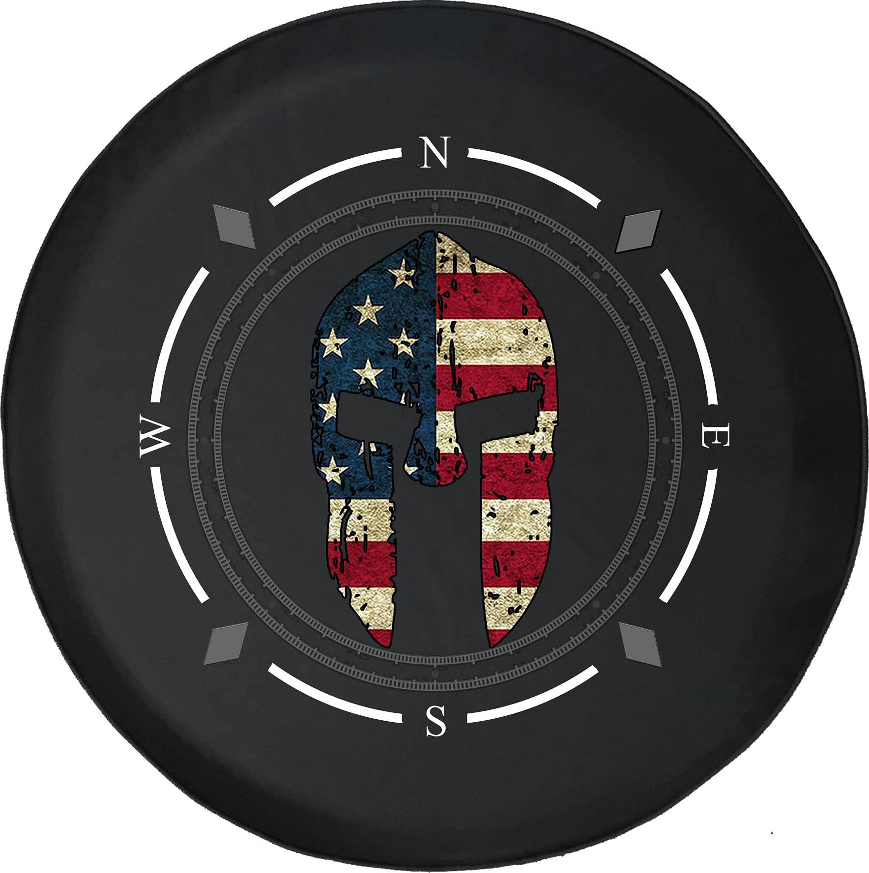 Premium Spare Tire Cover with Compass & Warrior Helmet Design - American Flag Wheel Protector for SUV, Trailer, RV & Most Vehicles | Durable Outdoor Accessory for Camping, Road Trips & Off-Road Adventures