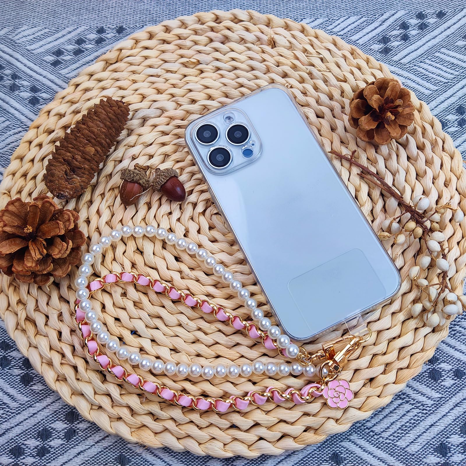 Anti-Lost Phone Wrist Strap with Pearl Beads - Double Chain Phone Lanyard for Smartphones, Keychains, Wallets & Cameras - Perfect for Work, Travel and Outdoor Activities