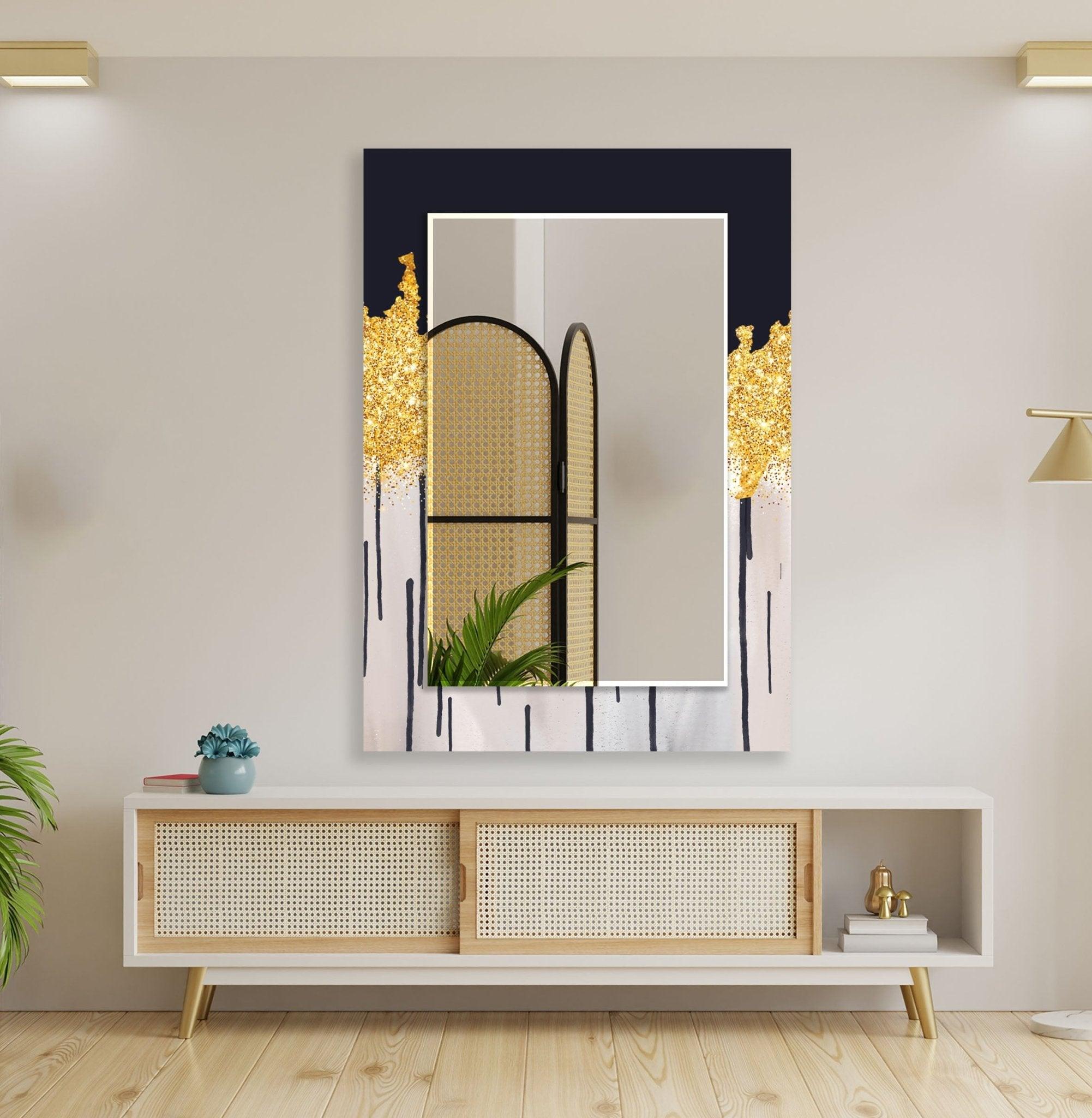 Abstract Gold Accent Wall Mirror - Elegant Home Decor for Living Room, Bedroom & Entryway
