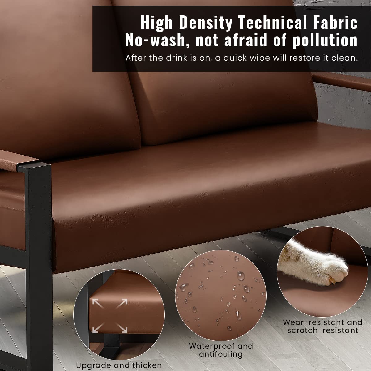 Mid-Century Faux Leather Loveseat Sofa - 2-Seat Small Couch for Bedroom, Office & Living Room | Brown PU Leather Upholstered Compact Sofa for Small Spaces | Perfect for Apartments, Dorms & Cozy Home Decor