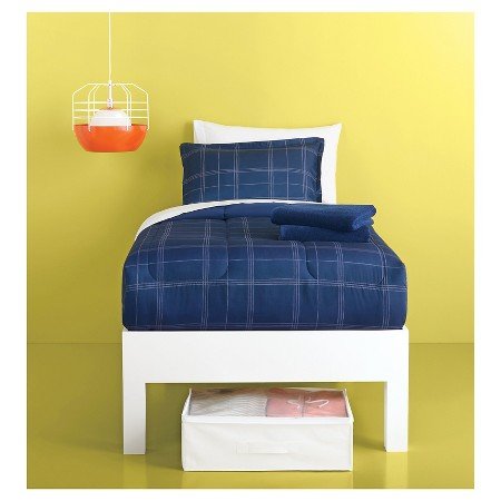 Room Essentials Reversible Plaid Navy Twin XL Bedding Set with Towels - Soft & Cozy Comforter for Dorm, Guest Room or Apartment