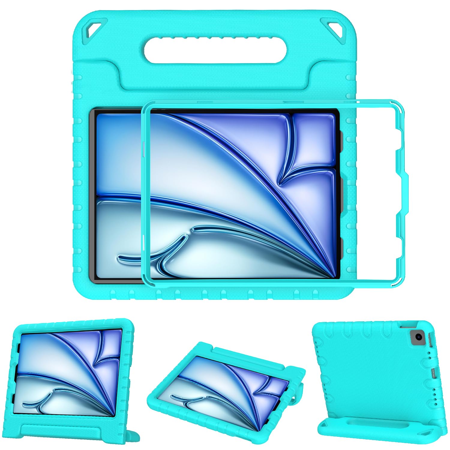BMOUO Shockproof Kids Case for iPad Air 11-inch M3 (2025) & M2 (2024), iPad Air 5th Gen (2022) & 4th Gen (2020) 10.9 Inch - Convertible Handle Stand Protective Cover in Turquoise - Perfect for School, Travel & Home Learning