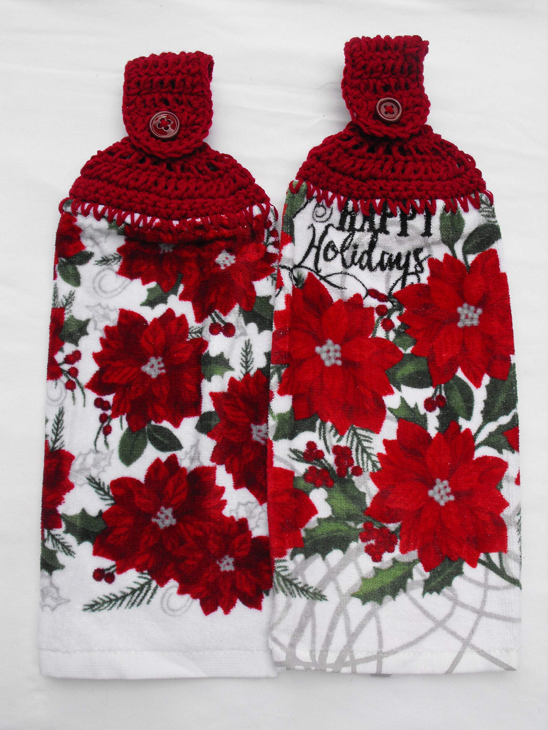 Handmade Crochet Christmas Kitchen Towels - Festive Poinsettia Holiday Dish Towels for Baking, Cooking & Decor - 2-Pack Holiday Home Decor