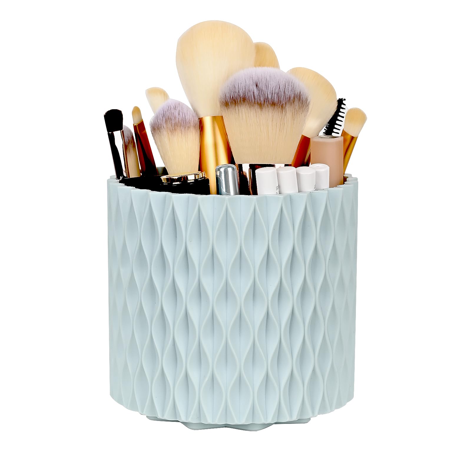 360° Rotating Makeup Brush Holder - 5 Slot Cosmetic Organizer for Vanity, Bathroom & Desktop | Classic Haze Blue Design | Perfect for Makeup Brushes, Eyeliners & Beauty Tools Storage