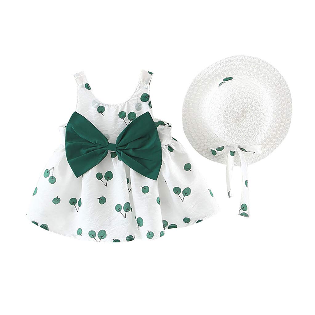 CLOTHBEST Baby Boy & Girl Clothes Set - Newborn Checklist Outfits with Bow Dresses, Sleeveless Cherry Print & Princess Hat | Perfect for Photoshoots, Birthday Parties & Special Occasions