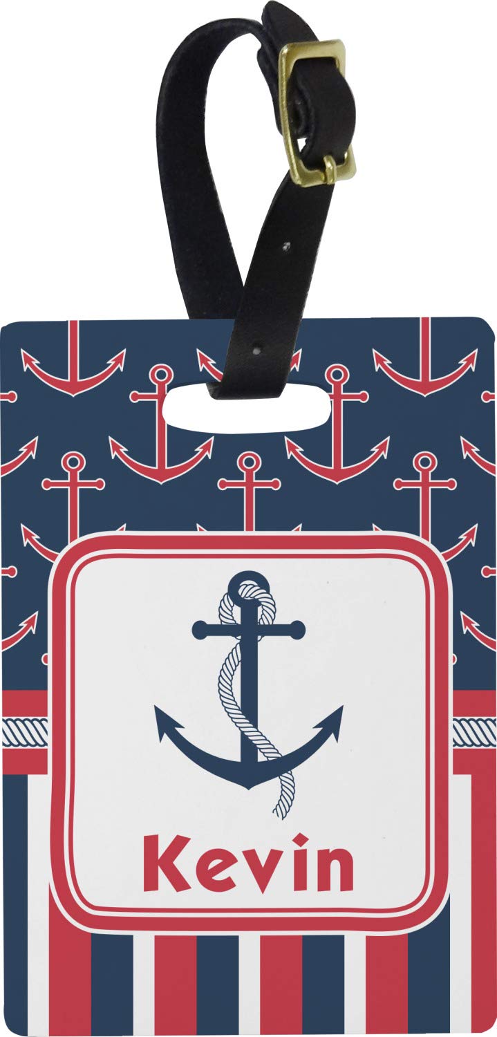 Custom Nautical Anchor & Stripes Luggage Tag - Personalized Name/Text Engraved - Perfect for Travel, Cruise & Vacation Suitcases