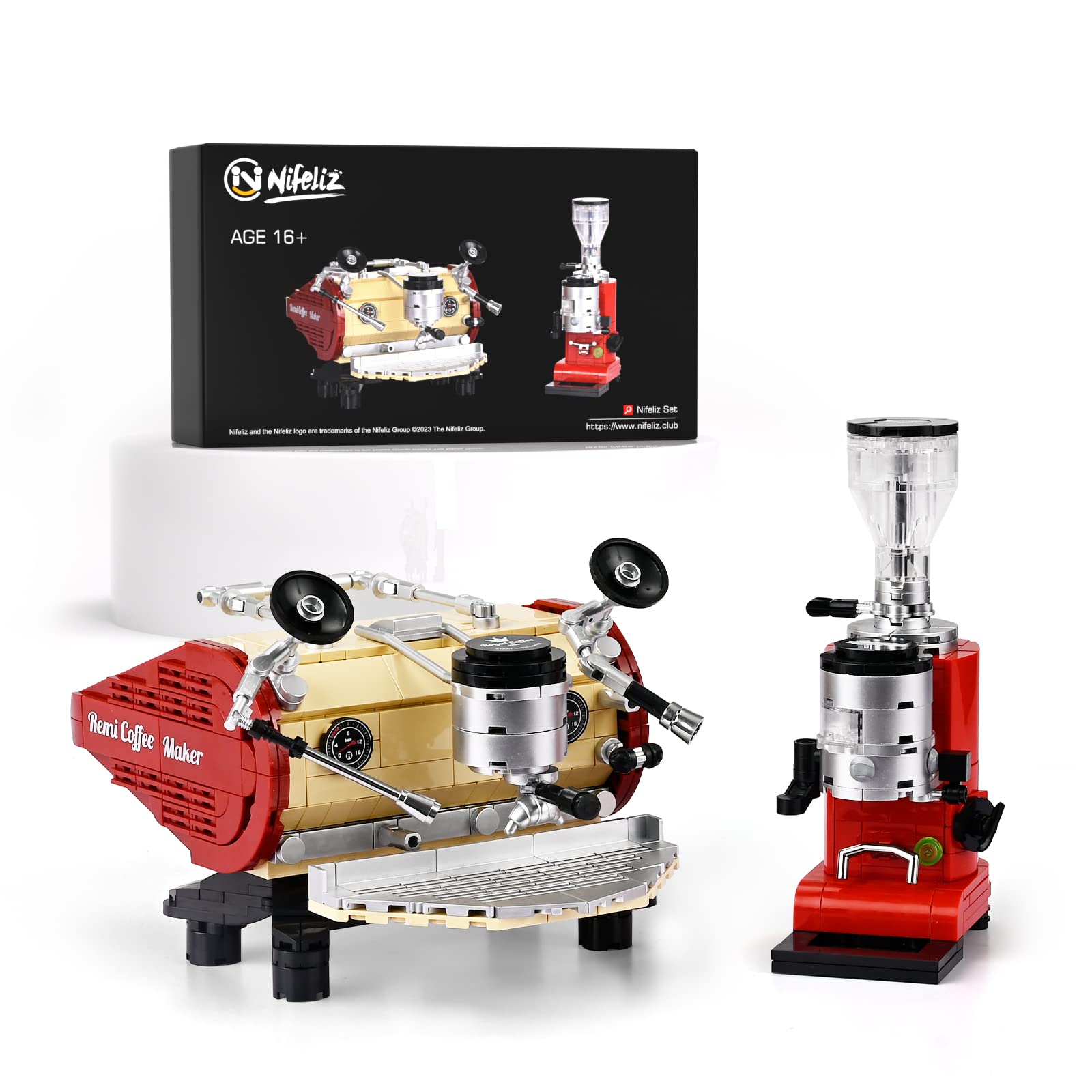 Nifeliz Coffee Machine Building Block Kit - 691 Pieces, Bean Grinder Model with Decorative Display Stand - Perfect Adult Gift for Coffee Lovers & Collectors (Great for Home Office Decor, Birthday Presents & Stress Relief)