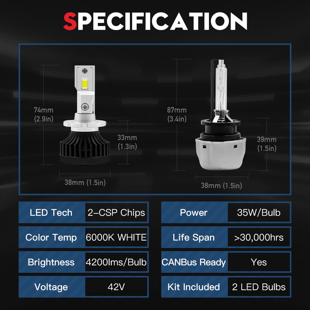 VEHICODE D4S DS4 D4R DR4 LED Bulbs 70W 8400 Lumens 6000K White - Plug and Play HID Ballast with CANBus Error Free - Perfect for ATV/UTV Powersports, Off-Road Vehicles & Light Replacement (2 Pack) - Ideal for Night Riding, Trail Adventures & Off-Road Lighting Upgrades