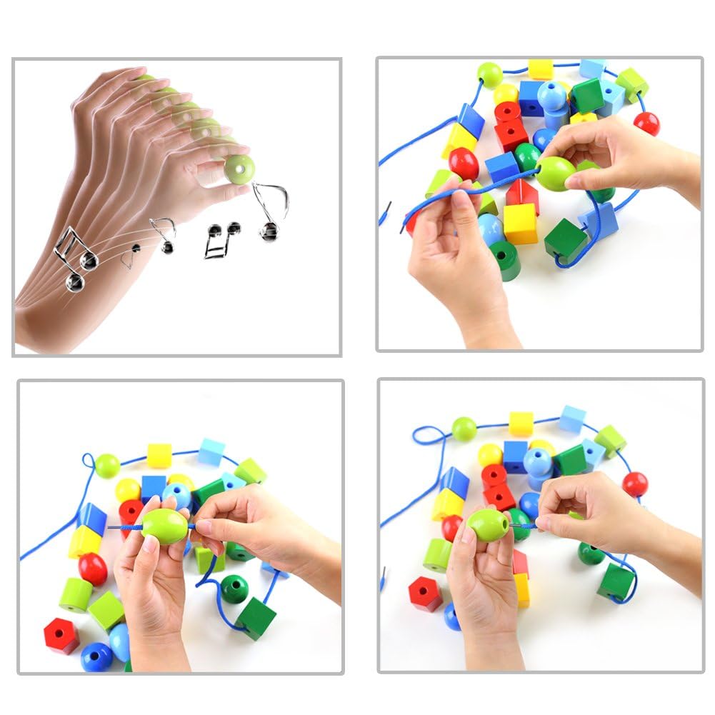 LovesTown Montessori Lacing Bead Set - 36 Jumbo Beads & 2 Strings for Toddlers, Kids & Preschoolers - Educational Stringing Toy for Fine Motor Skills, Autism Learning & Early Childhood Development - Perfect for Classroom, Homeschool & Occupational Therapy Activities