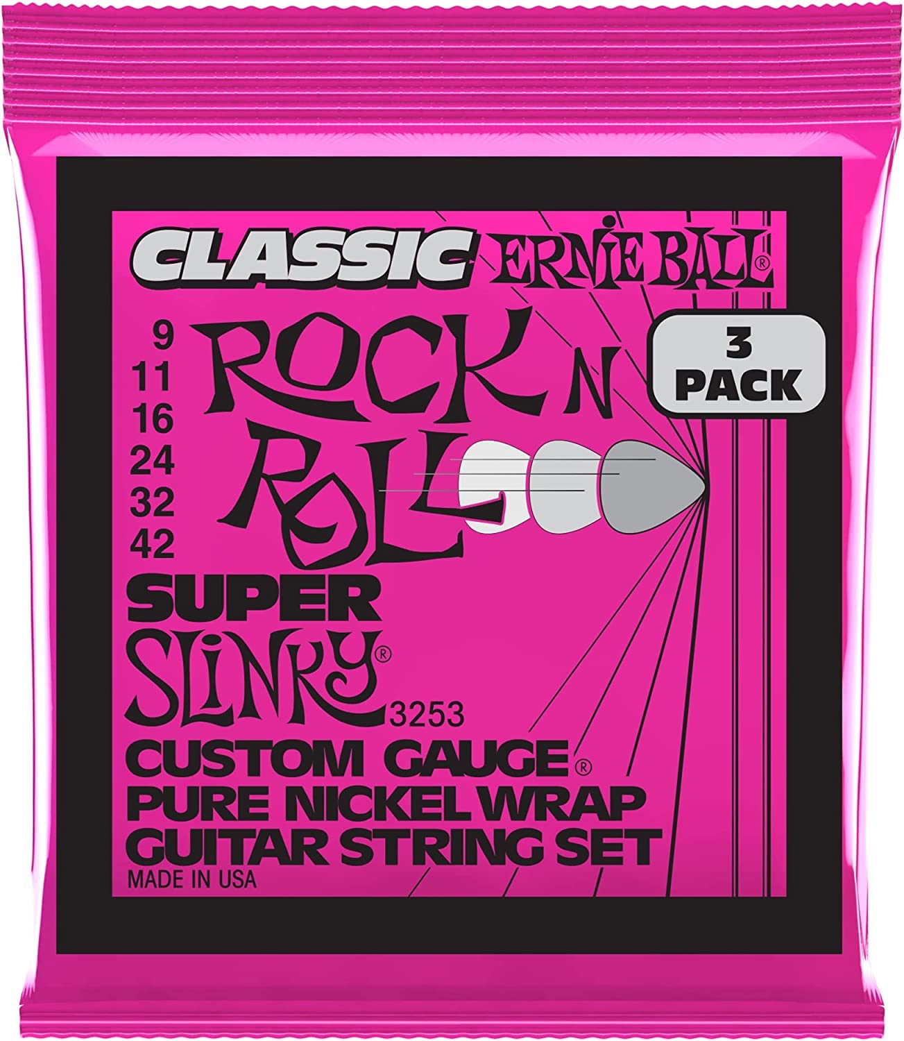 Ernie Ball Regular Slinky 10-46 Gauge Pure Nickel Electric Guitar Strings 3-Pack (P03251) - Perfect for Rock, Blues & Studio Recording