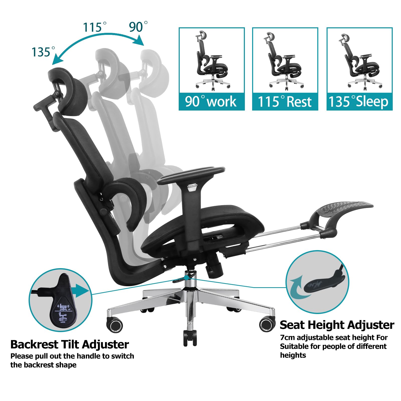 Ergonomic Mesh Office Chair with 4D Adjustable Armrests - Big & Tall Computer Task Chair with Adjustable Headrest, Lumbar Support, Seat Depth & Footrest - Home Office Desk & Gaming Chair (Black) - Perfect for Long Work Hours & Comfortable Gaming Sessions