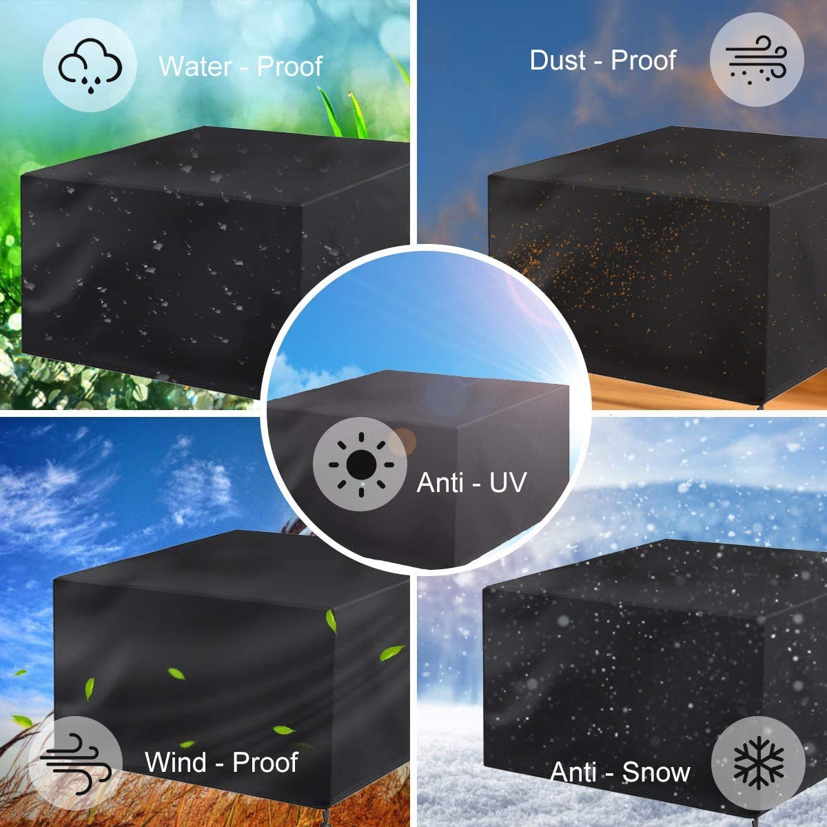 **210x140x70cm Black Oxford Cloth Patio Furniture Covers – Waterproof, Dust-Proof, UV-Resistant for Outdoor Garden & Patio Furniture – Perfect for Rectangle Chairs, Tables & Loungers**