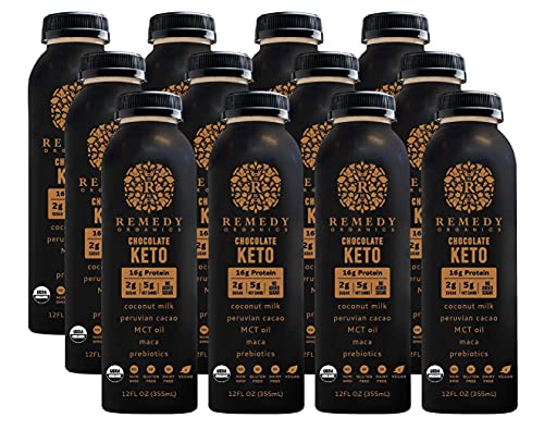 Remedy Organics Chocolate Keto Protein Shakes 12-Pack | USDA Organic, Gluten Free, Dairy Free, Soy Free, Plant-Based Ready-to-Drink Protein Shakes | Perfect for Keto Diet, Post-Workout Recovery & On-the-Go Nutrition