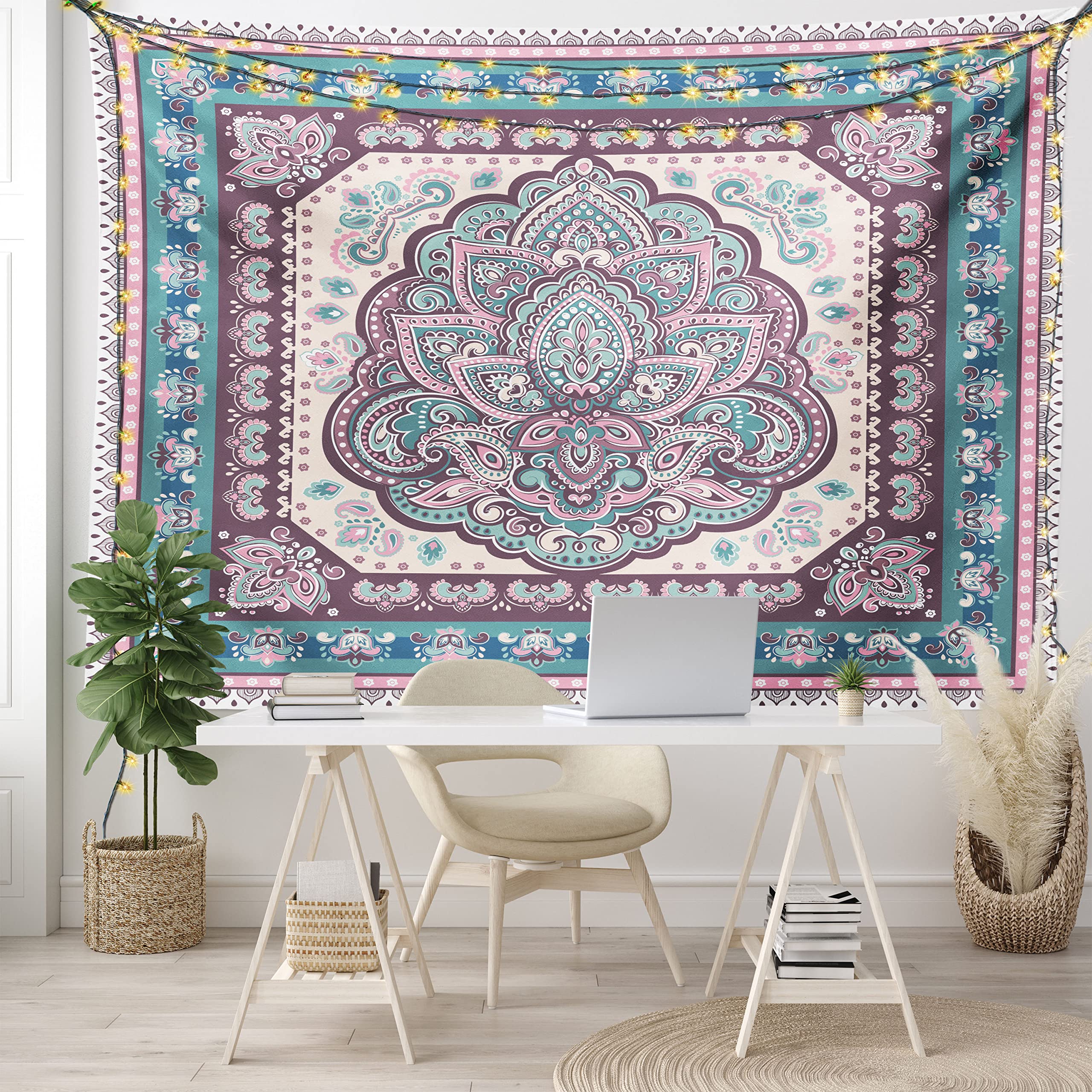 Ambesonne Bohemian Mandala Paisley Tapestry - King Size Ethnic Wall Hanging, Bedspread & Home Decor in Pale Pink Purple | Perfect for Bedroom, Living Room & Hippie Style Decorations