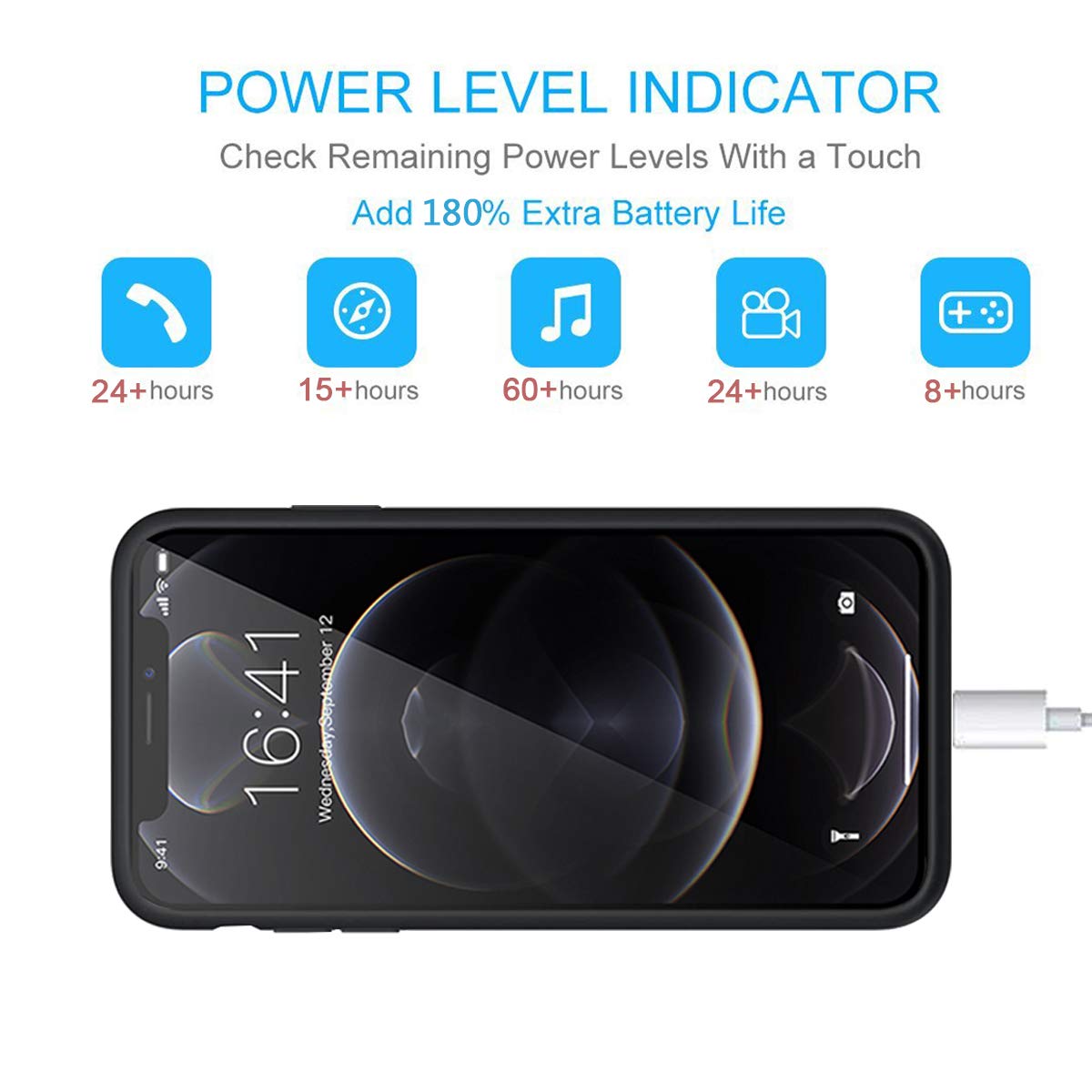 8500mAh Slim Battery Case for iPhone 12 Pro Max (6.7 inch) - Portable Protective Charging Case with CarPlay Support | Rechargeable Power Bank for Travel, Work & Daily Use (Black)