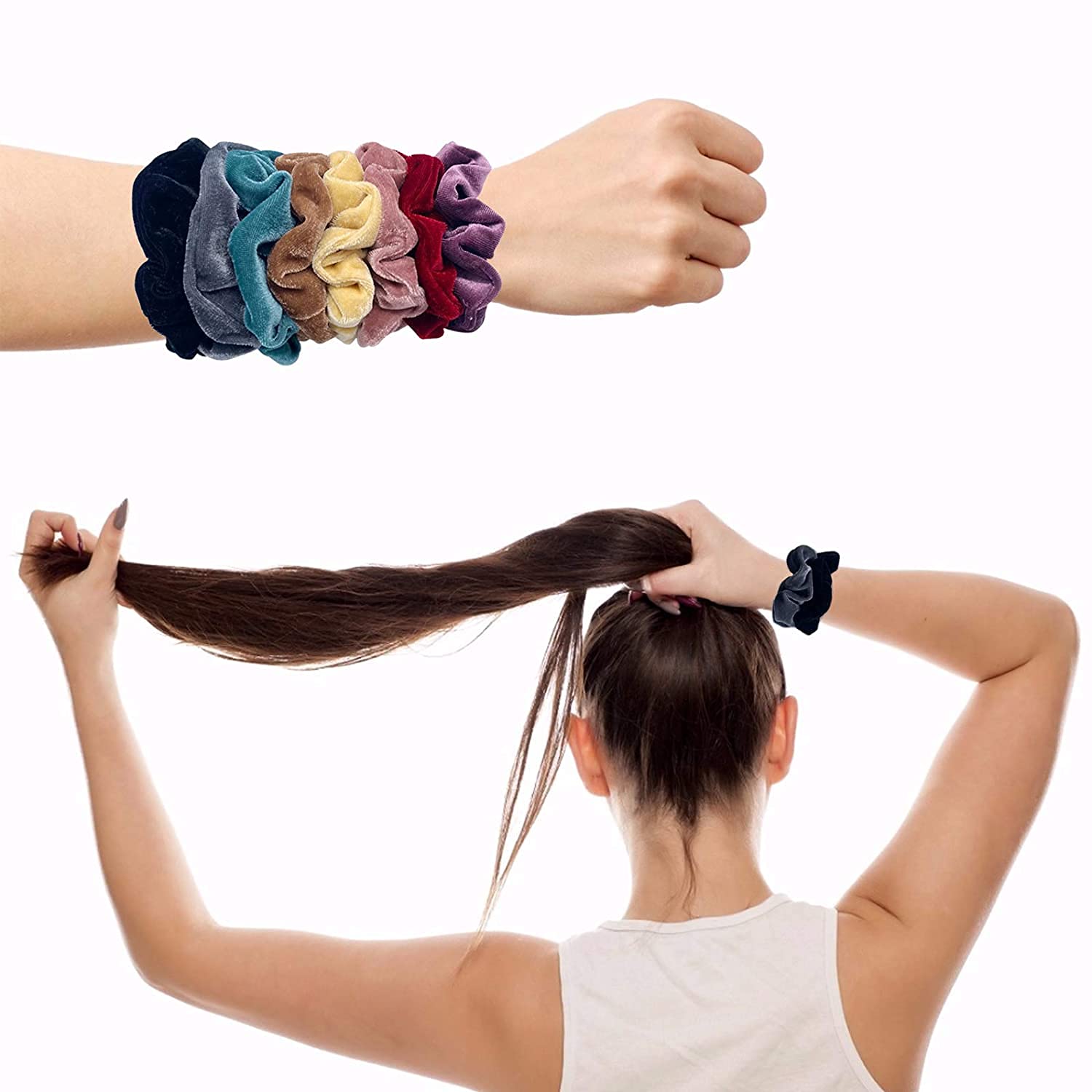 Belicia 8-Pack Velvet Hair Scrunchies for Women - Soft Hair Ties in 8 Colors for Work & Gym