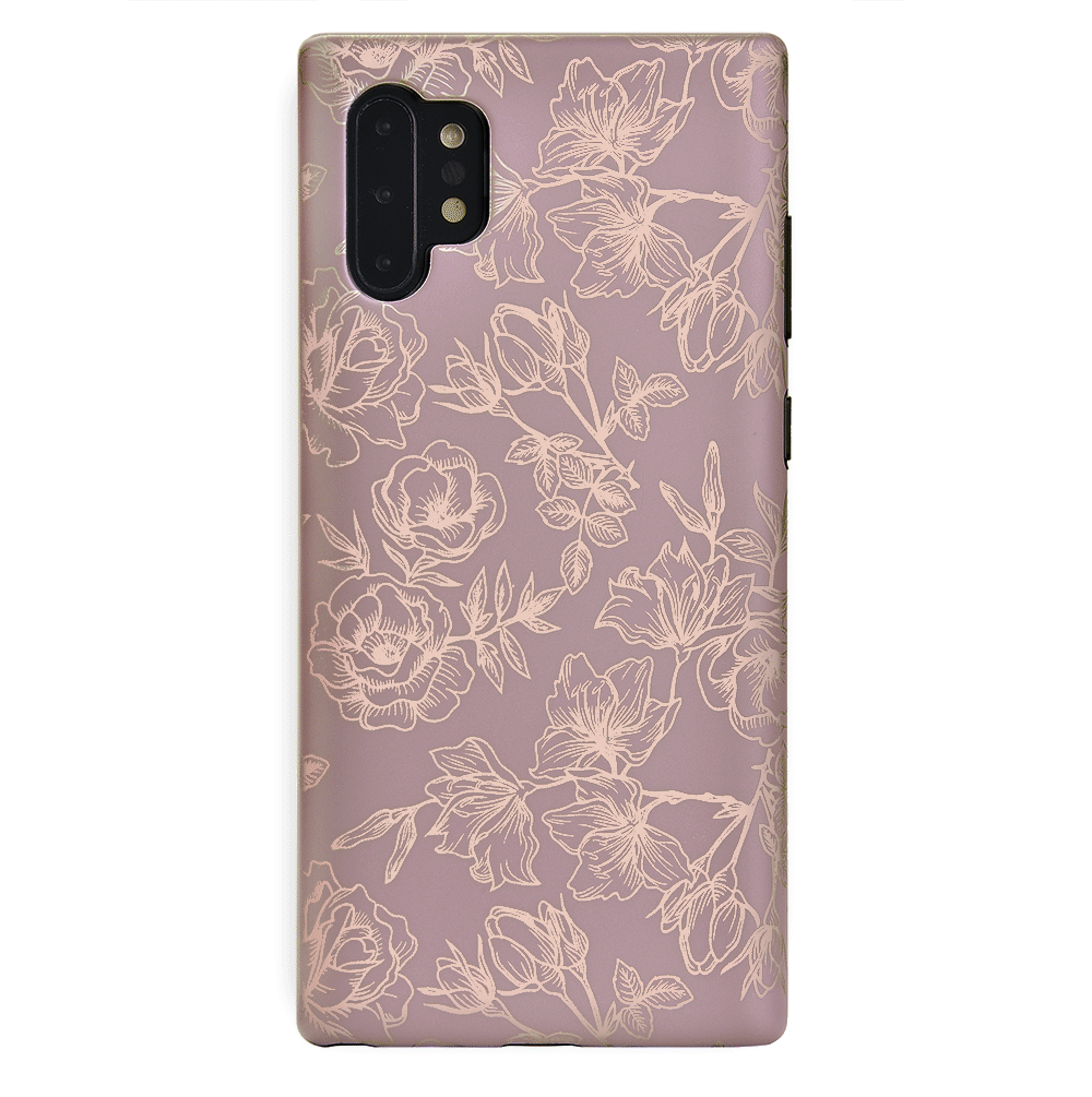 Dusty Rose Chrome Floral Samsung Galaxy Phone Case - Elegant Protective Cover for Galaxy S21/S22/S23 - Perfect for Everyday Use, Work & Travel