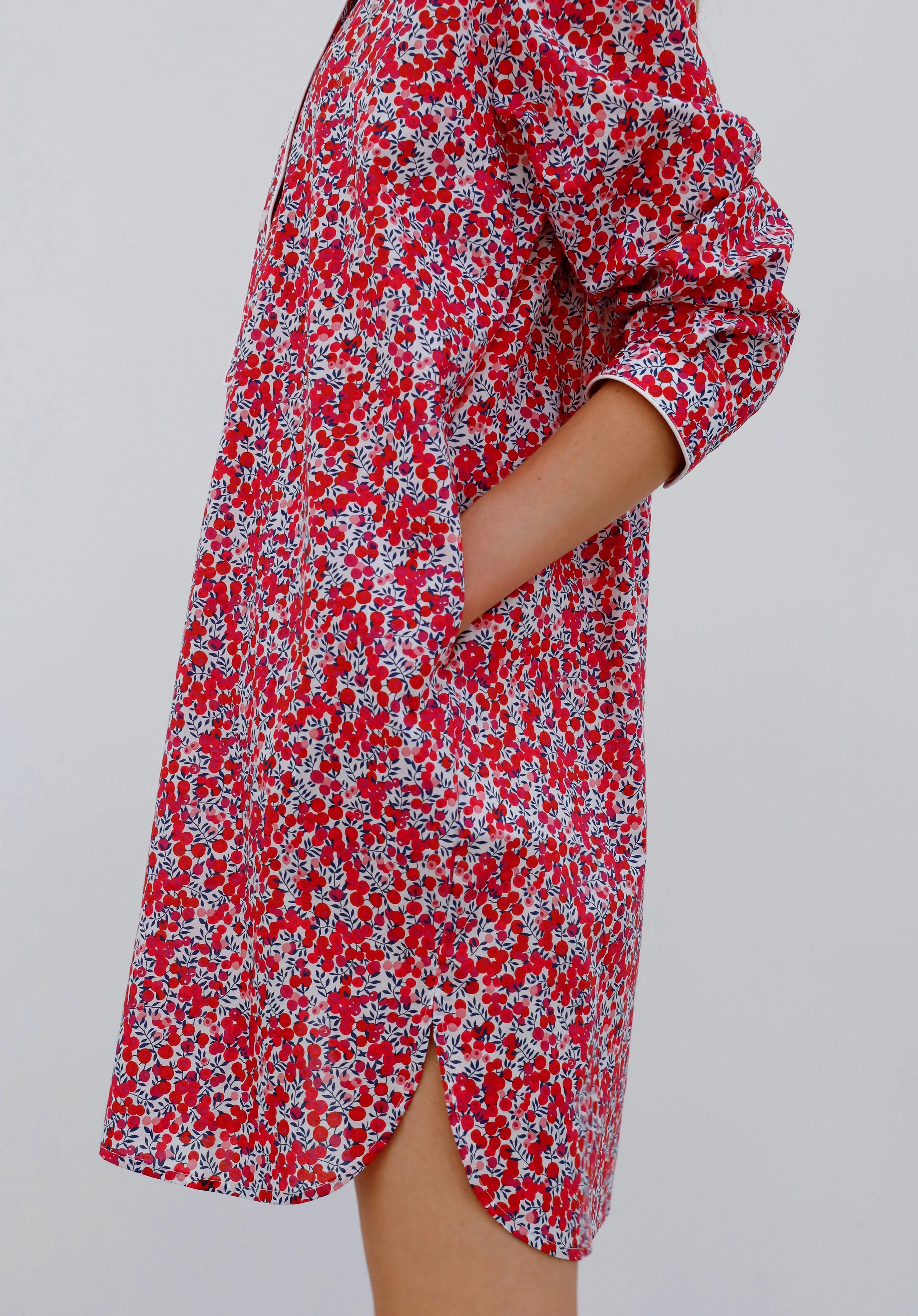 Elsa Night Shirt - Women's Sleepwear in Liberty Wiltshire Berries Red Floral Print - Soft Cotton Pajama Top for Comfortable Sleep & Lounge Wear