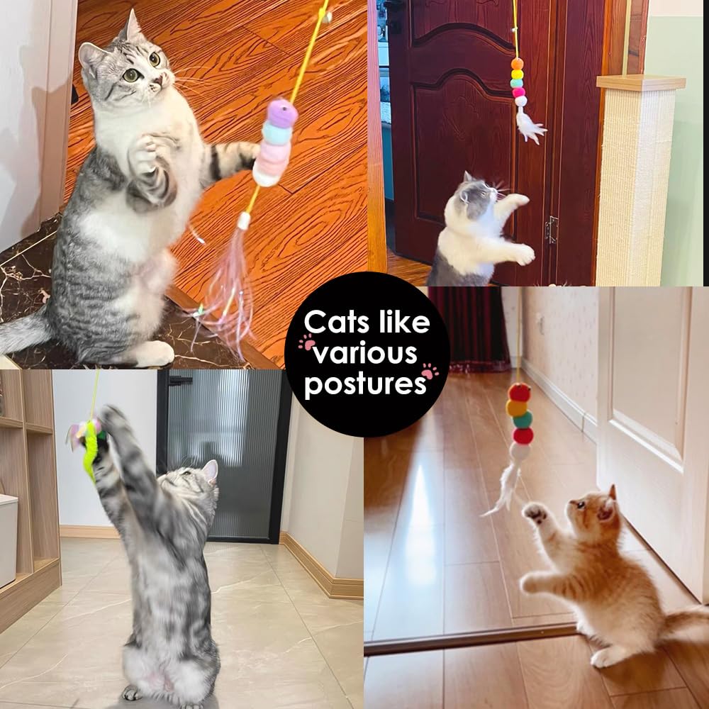 6PCS Retractable Cat Toys with Hanging Door String - Interactive Teaser for Indoor Play, Hunting Exercise & Mental Stimulation - Perfect for Kittens & Adult Cats to Chase & Play Alone or with Owners