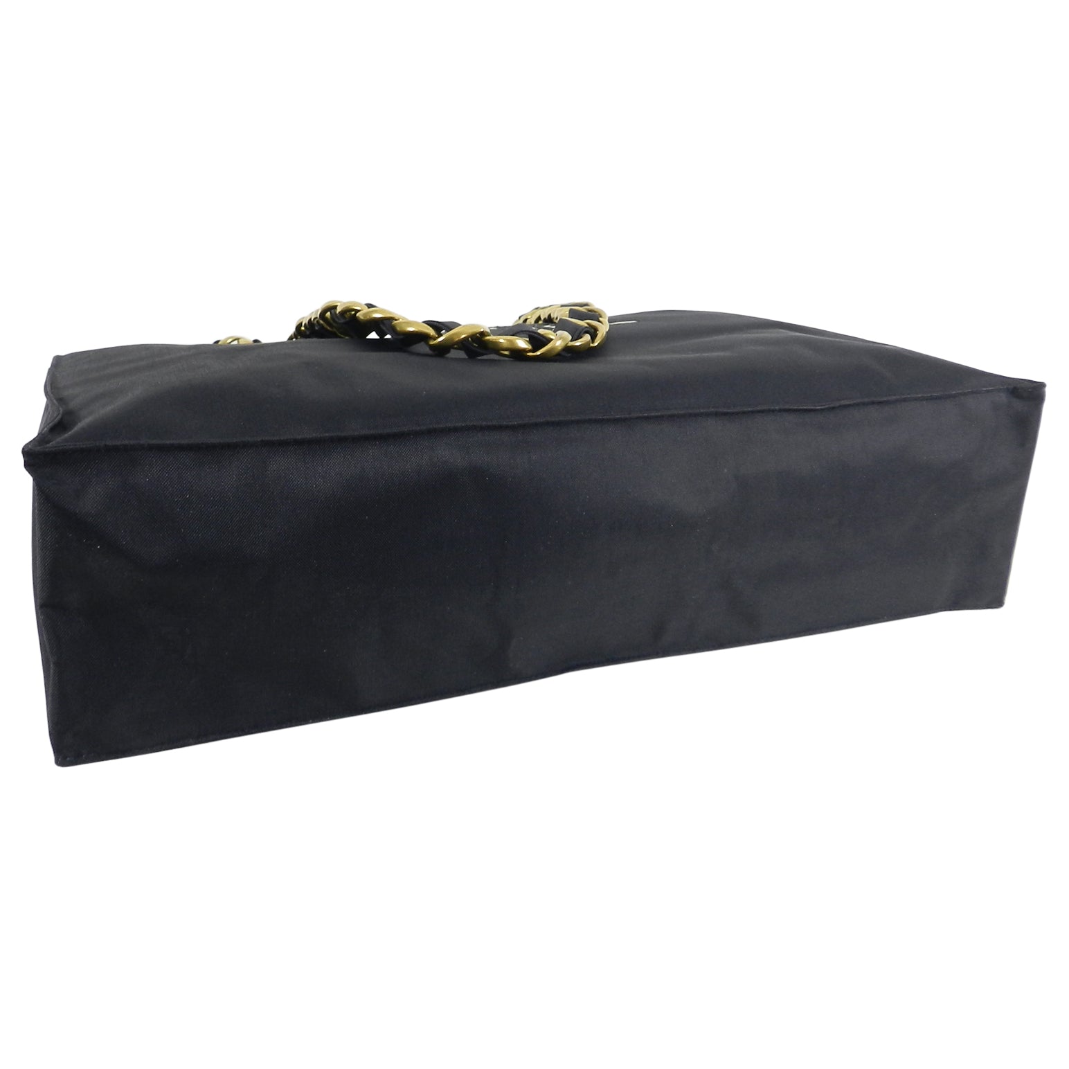 Vintage Chanel 1991 Black Nylon CC Logo Tote Bag with Gold Chain Straps - Luxury Designer Handbag for Women, Perfect for Evening Parties & Fashion Events