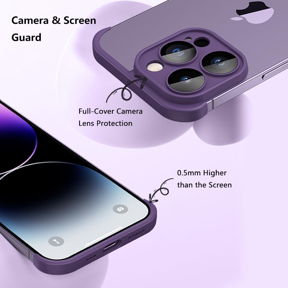 Slim Frameless Silicone Phone Case for iPhone 14 Pro Max - Ultra-Thin Scratch Resistant Bumper with Camera Cover & Screen Protection (Purple) | Perfect for Everyday Use, Travel & Outdoor Activities
