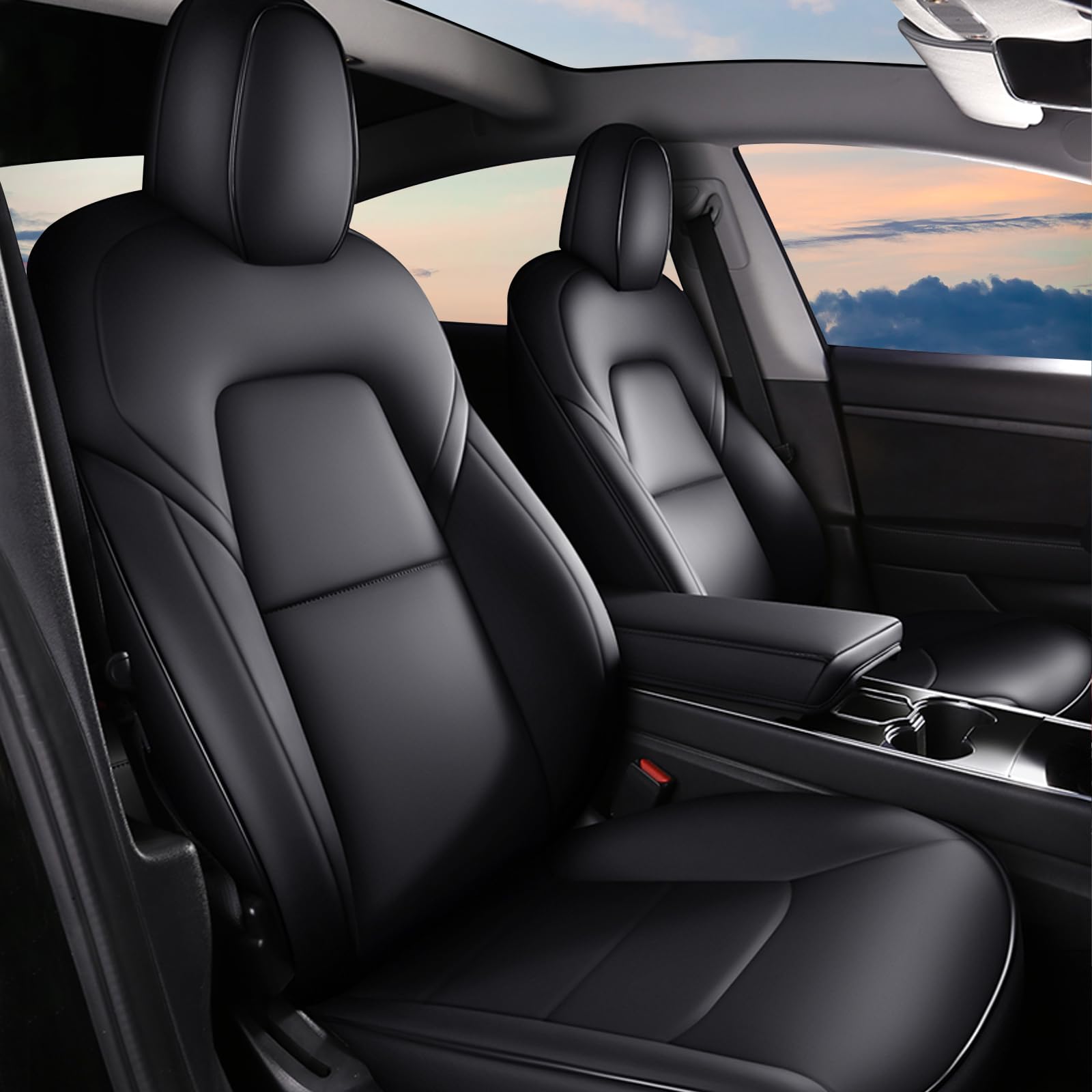 AOMSAZTO Custom Black Car Seat Covers for Tesla Model 3 (2017-2023) - Full Set Premium Protection for Leather Seats | Perfect for Daily Commute, Road Trips & Pet Protection