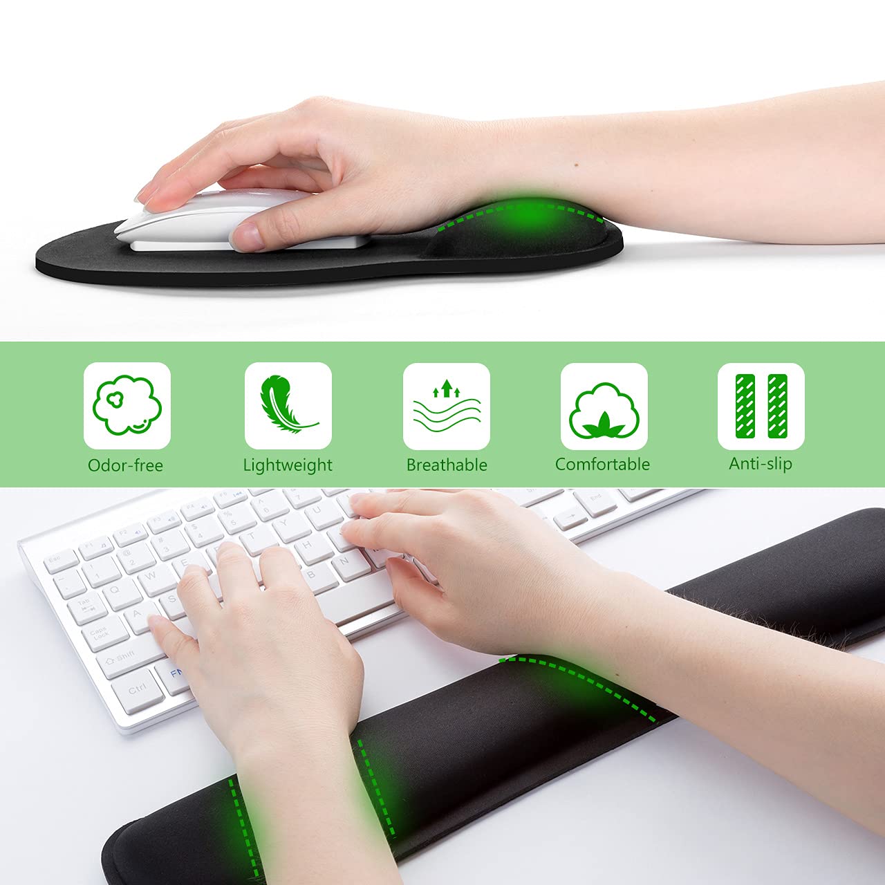 Ergonomic Memory Foam Mouse Pad & Keyboard Wrist Support - Pain Relief for Carpal Tunnel, Computer, Laptop, Desk Use - Ideal for Office, Gaming, and Home Workspaces