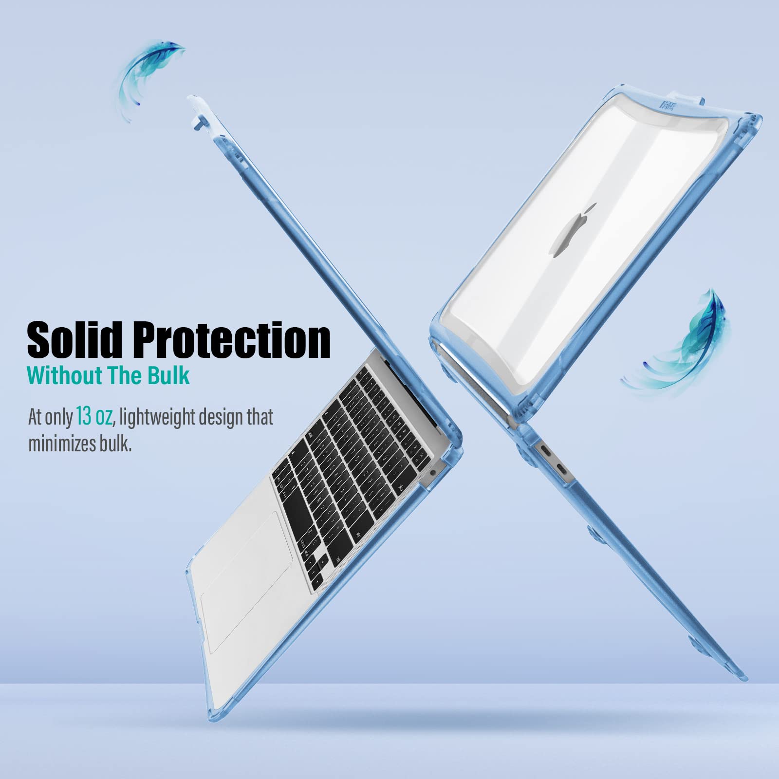 IBENZER Heavy Duty Protective Case for MacBook Air 13 Inch (2020-2022 M1 A2337 A2179 A1932) - Shockproof Cover with Screen Lock & Touch ID Compatibility, Serenity Blue - Perfect for Work, Travel & School Use
