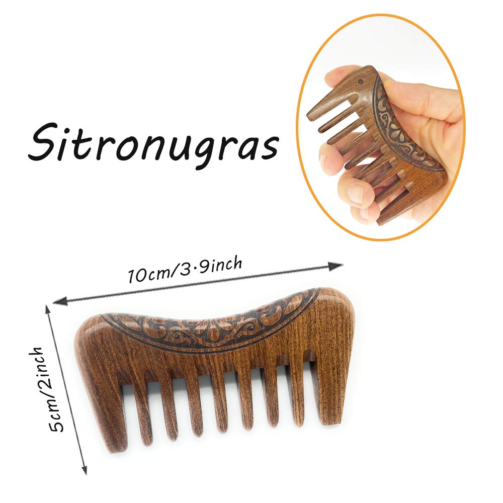 Premium Handmade Sandalwood Hair Comb for Women & Men - Wide Tooth Anti-Static Detangling Comb for Curly, Wavy & Thick Hair - Pocket Size Wooden Comb (2 Pack) - Perfect for Travel, Home & Salon Use