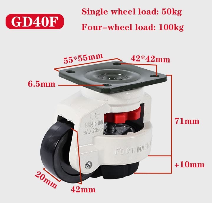 Heavy Duty Swivel Casters 360° Rotating Wheels - 4 Pack Retractable Leveling Casters for Machinery, Workbench, Welding Table - GD40F Size - Perfect for Workshop, Garage & Industrial Equipment Mobility