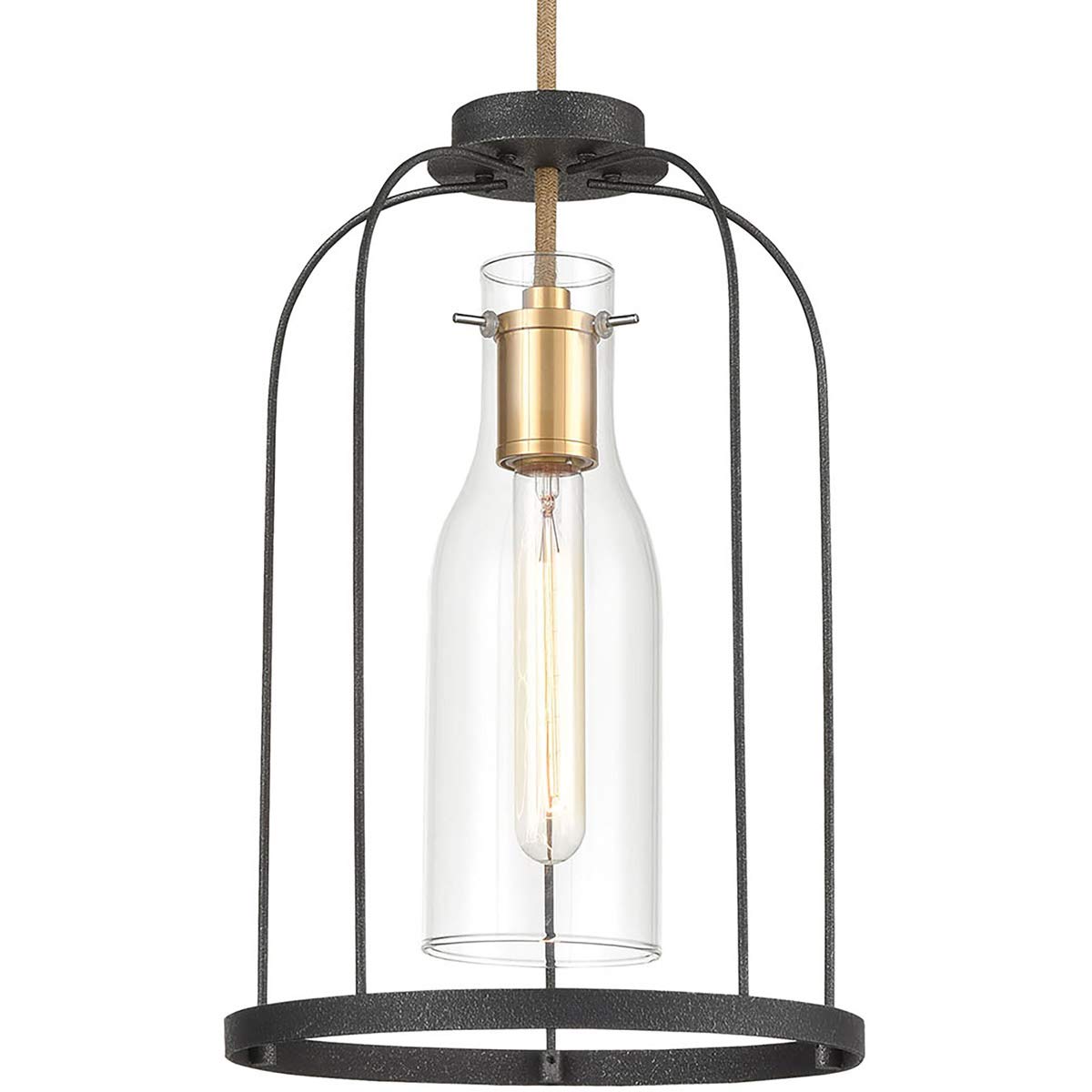 Elk Lighting 15444/1 Modern Pendant Light Fixture - Silverdust Iron & Satin Brass Finish - Perfect for Dining Room, Kitchen Island or Bedroom Lighting