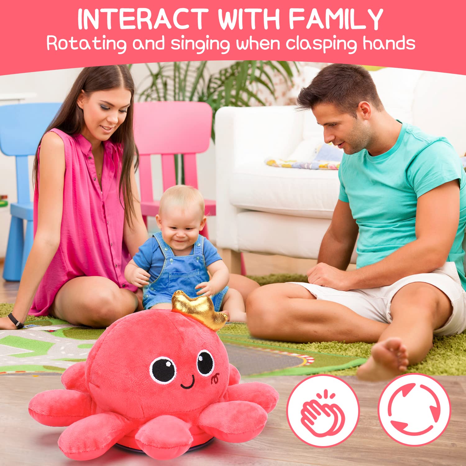 Musical Plush Octopus Toy for Baby Crawling & Walking - Light Up & Voice Control - Perfect for 1 Year Old Girls Birthday Gifts