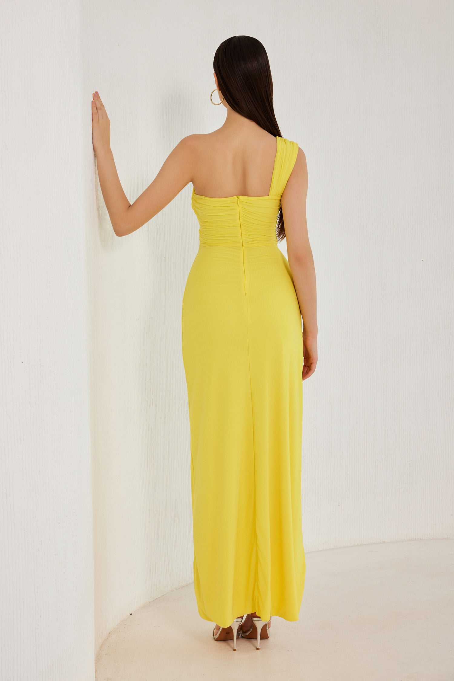 Annora Elegant One Shoulder Mesh Slit Maxi Dress for Women - Perfect for Evening Parties, Weddings & Special Occasions
