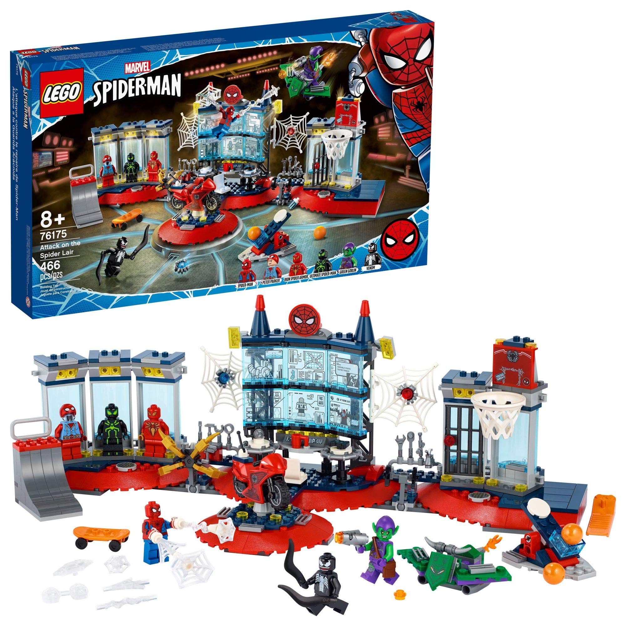 LEGO Marvel Spider-Man Attack on The Spider Lair 76175 Building Set with Spider-Man, Green Goblin & Venom Minifigures | Spider-Man Headquarters Toy for Kids & Collectors | Creative Play & Display Gift for Superhero Fans