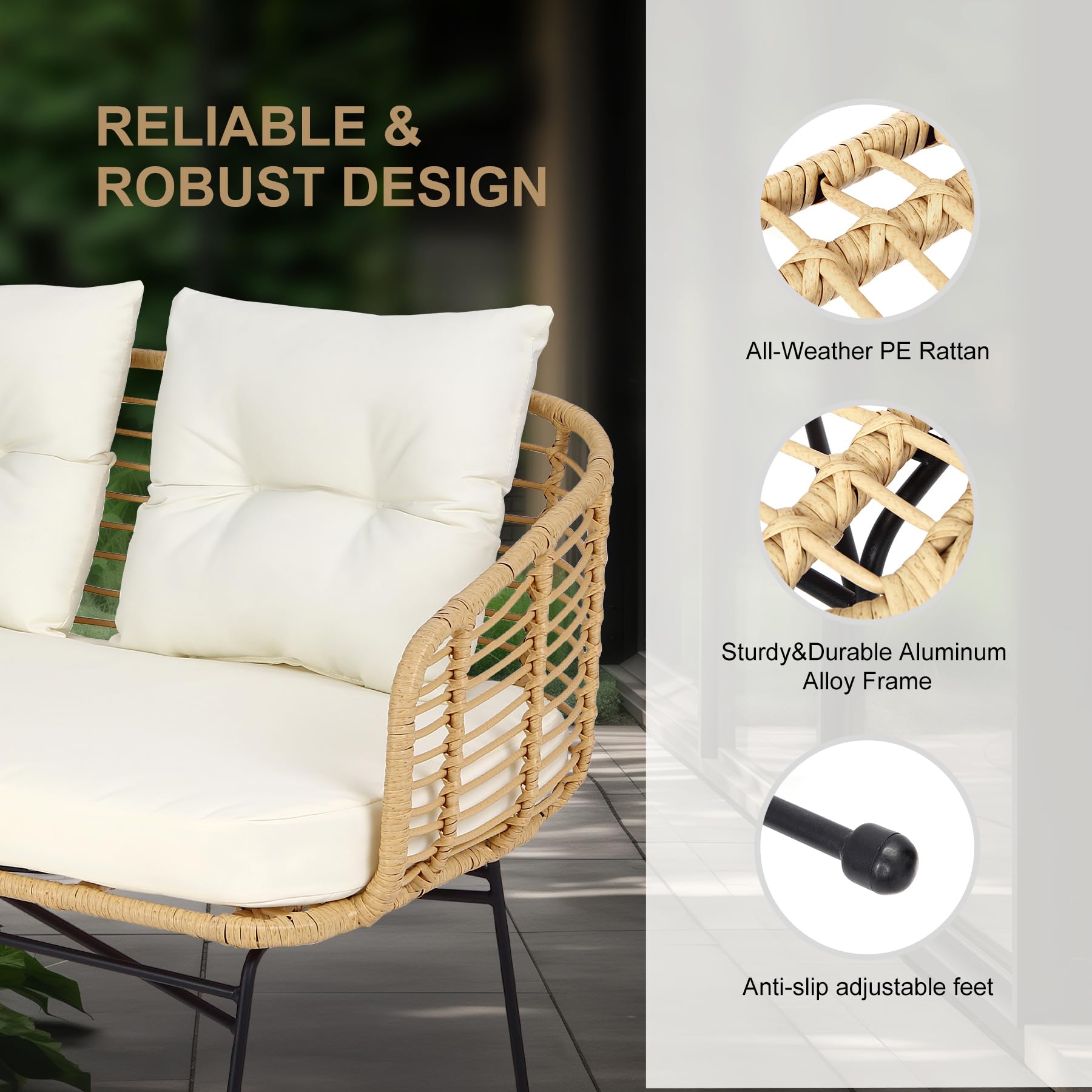 GARVEE 4-Piece Boho Outdoor Patio Furniture Set - L-Shaped Sectional Sofa with Thick Cushions & Tempered Glass Coffee Table - Perfect for Deck, Backyard, Porch & Garden Relaxation