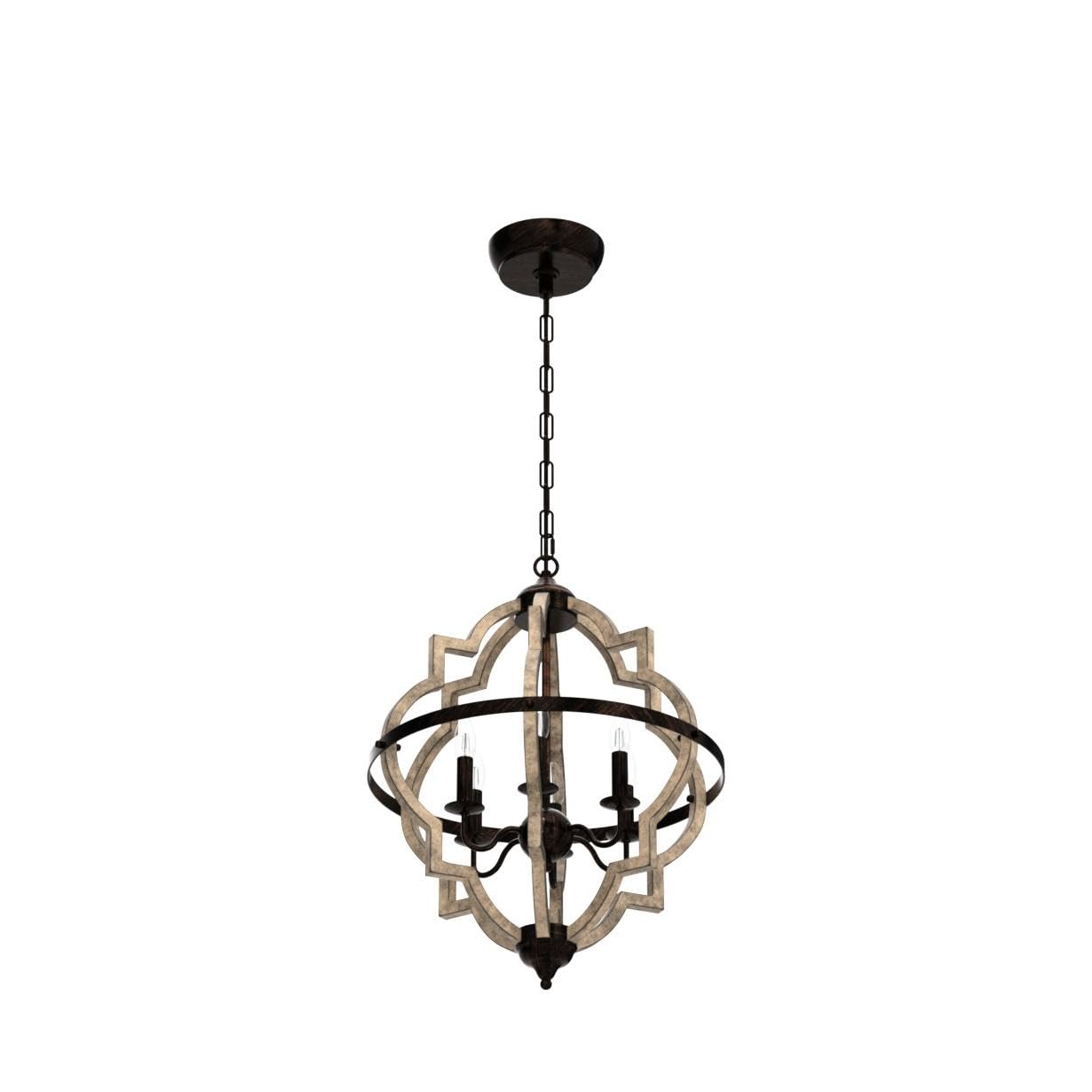 Orb 6-Light Farmhouse Chandelier with Stardust Finish - Rustic Vintage Wood Ceiling Light Fixture in Brown - 21.3 Inch Diameter - Perfect for Kitchen Island, Dining Room, Living Room & Entryway Lighting
