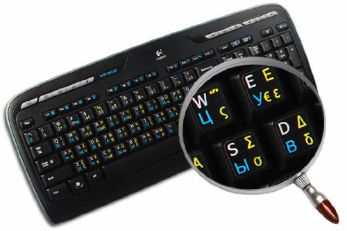 Russian Greek English Keyboard Stickers - Non-Transparent Black Background Labels for PC, Laptop & Notebook - Perfect for Multilingual Typing & Language Learning