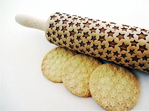 Laser Engraved Star Embossing Rolling Pin for Cookies - Perfect for Baking, DIY Embossed Cookies, and Movie Fan Gifts - Great for Holidays, Parties, and Home Baking