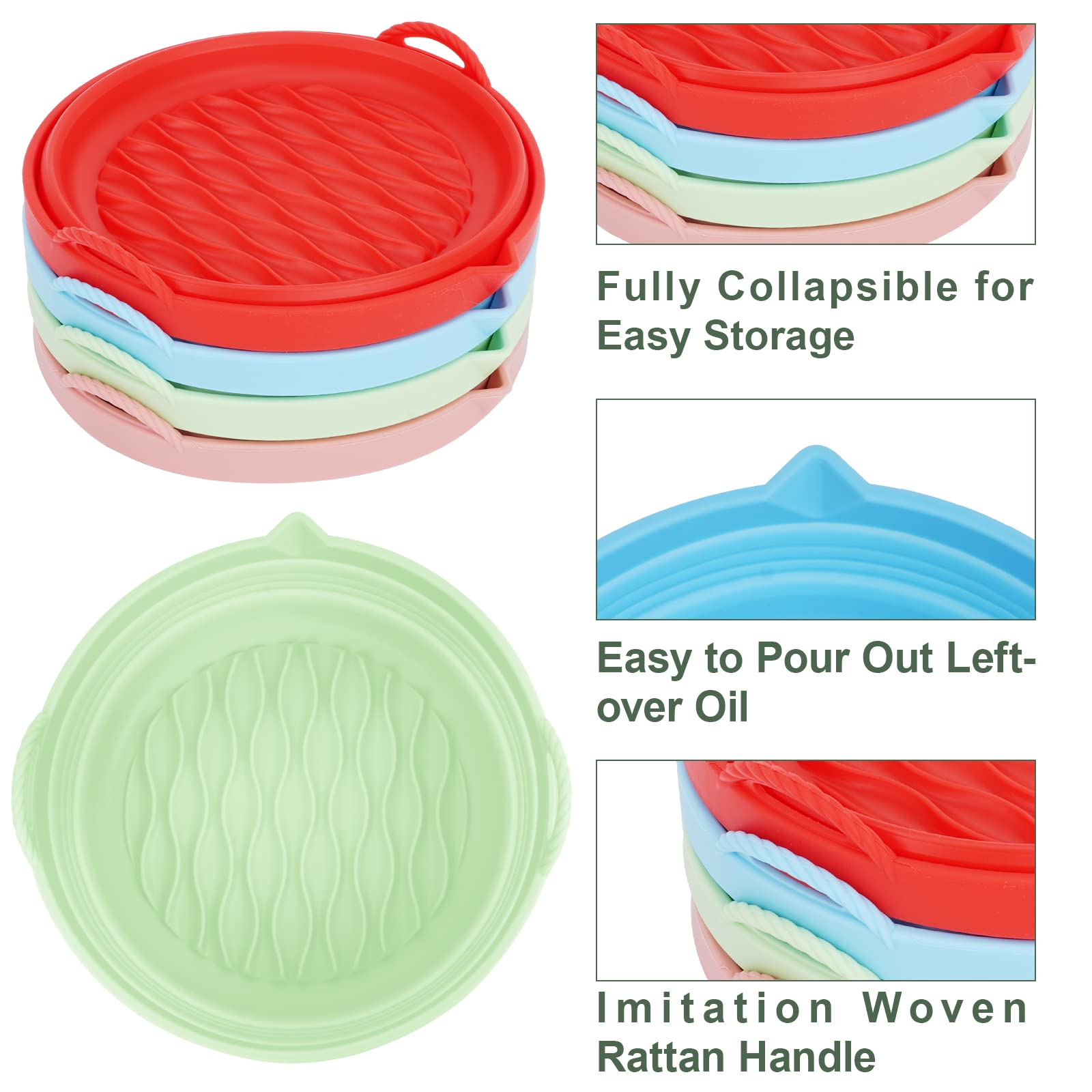 **Non-Stick Silicone Air Fryer Liners 7.5 Inch (2-Pack) – Reusable, Heat-Resistant Basket for 3-5 Qt Air Fryers – Includes Magnetic Cheat Sheet (Red & Green) – Perfect for Healthy Cooking, Meal Prep & Easy Cleanup**