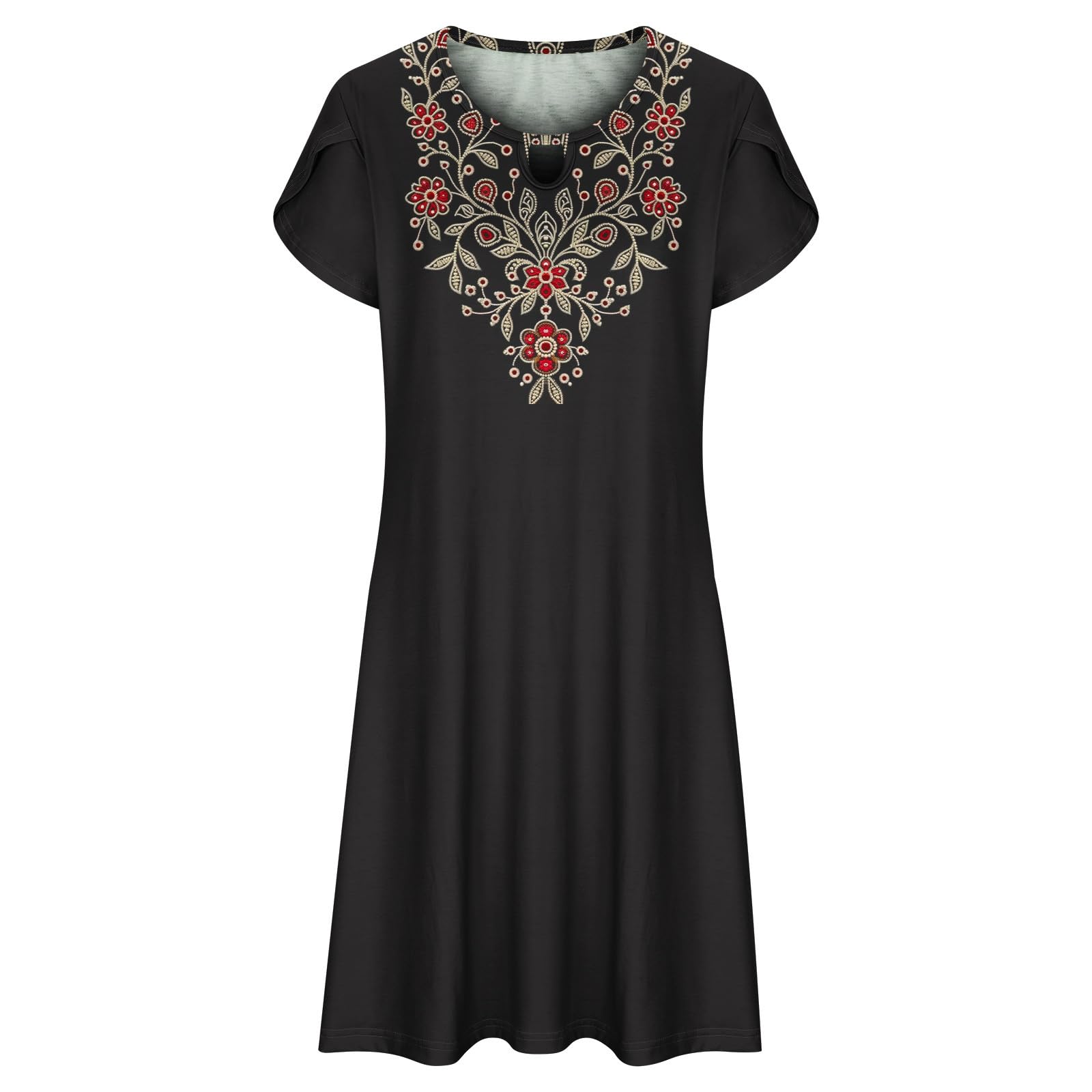 Women's Floral A-Line Mini Dress - Short Sleeve Casual T-Shirt Dress with Pockets | Perfect for Summer Beach, Vacation & Outdoor Date Nights