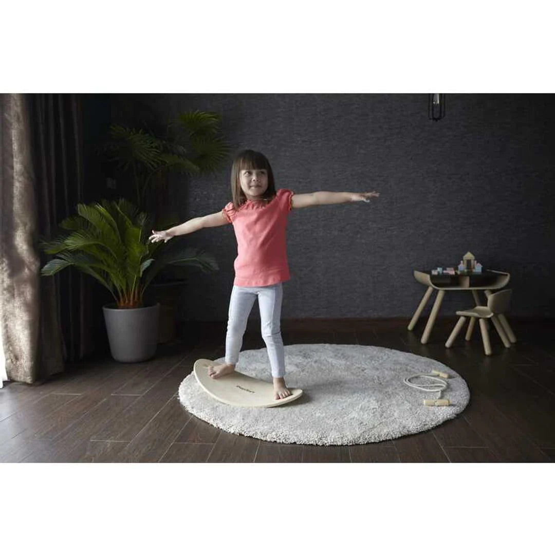 PlanToys Wooden Balance Board for Kids - Natural Wood Wobble Board for Toddler Balance Training, Yoga, and Play - Perfect for Indoor & Outdoor Activities