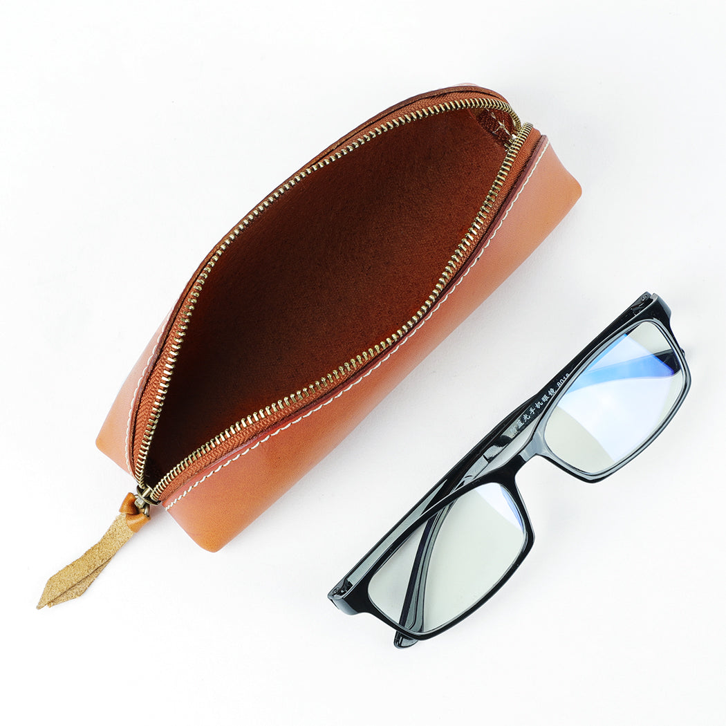 Handmade Unisex Leather Glasses Case & Pen Holder - Premium Eyewear and Writing Accessories Organizer for Travel, Office, and Daily Use