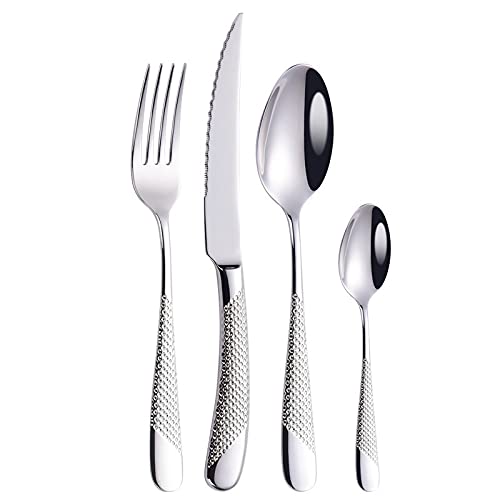 Premium 24-Piece Stainless Steel Flatware Set - 304 Grade Silverware with Luxury Handles (Knives, Forks, Spoons) - Durable Dinnerware for Travel, Camping, Picnics & Home Dining - Elegant Tableware Gift Set (Color: A 24PCS)