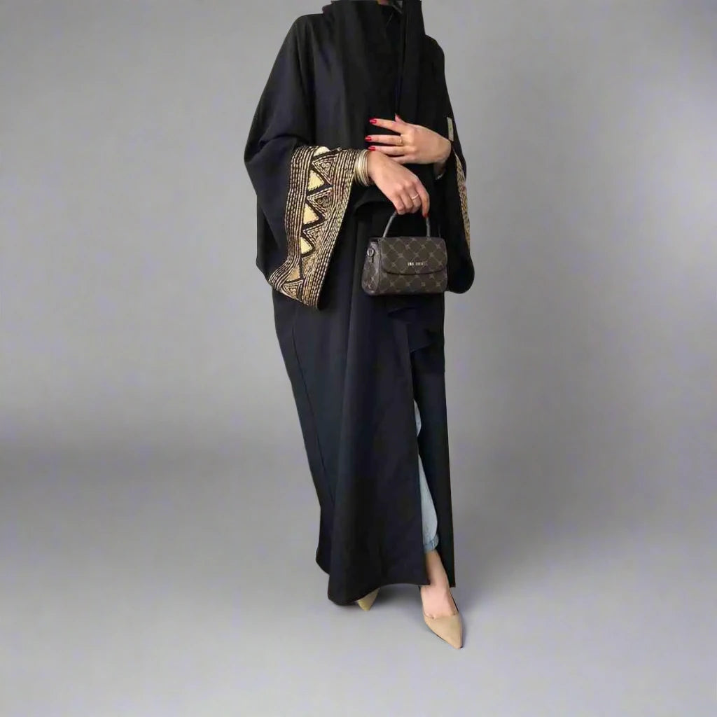Elegant Muslim Women's Embroidered Open Abaya Dress - Lightweight Cardigan Cover-Up for Prayer, Mosque & Special Occasions