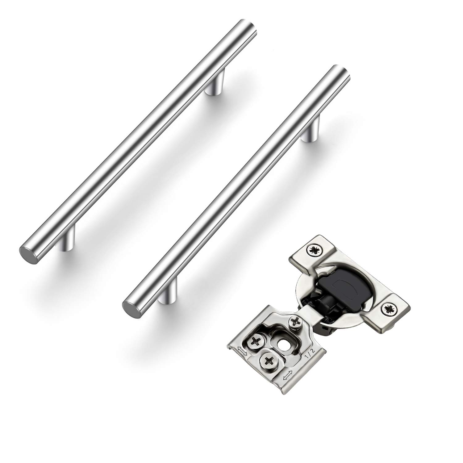 30 Pack 7 Inch Brushed Nickel Cabinet Pulls & 50 Pack 25 Pairs 1/2 Inch Overlay Soft Close Hinges - Premium Kitchen & Bathroom Hardware for Smooth Cabinet Doors and Drawers