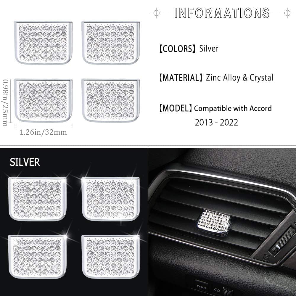 1797 Front Air Vent Outlet Adjustable Paddles Clip Caps for 2018-2022 Honda Accord 10th Gen 1.5T EX/EX-L/LX - Crystal Silver Interior Accessories (4 Pack) | Car Decor & Customization