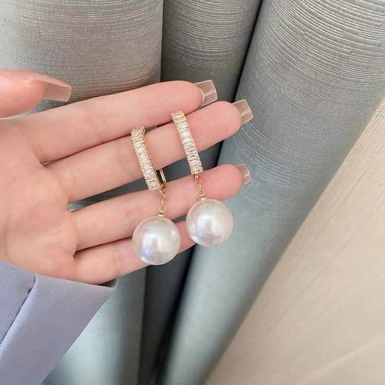 2021 Korean Style Oversized White Pearl Drop Earrings for Women - Bohemian Golden Round Zircon Wedding Jewelry Gift - Perfect for Bridal, Party & Special Occasions